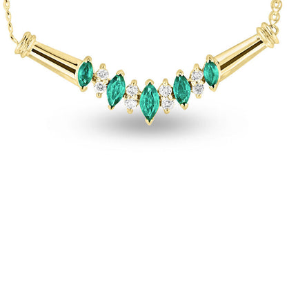 Marquise Emerald and 0.17 CT. T.W. Natural Diamond Five Stone Necklace in 14K Gold - 16