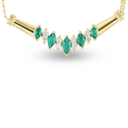 Marquise Emerald and 0.17 CT. T.W. Natural Diamond Five Stone Necklace in 14K Gold - 16