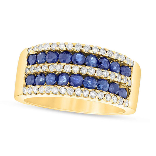 Blue Sapphire and 0.38 CT. T.W. Natural Diamond Multi-Row Band in Solid 14K Gold