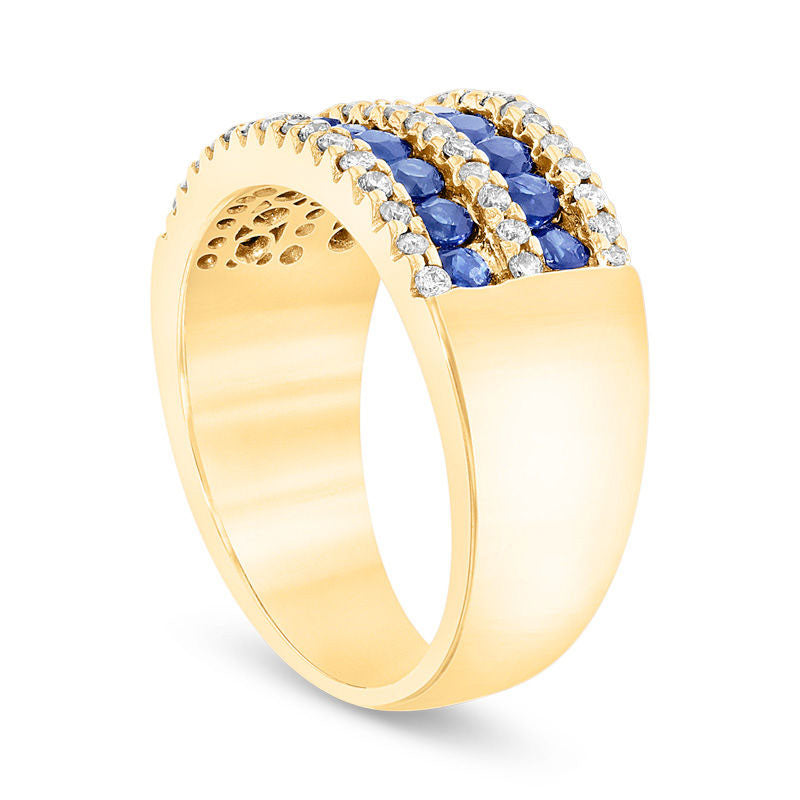 Blue Sapphire and 0.38 CT. T.W. Natural Diamond Multi-Row Band in Solid 14K Gold