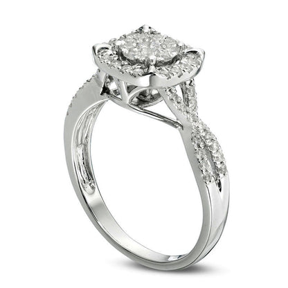 0.50 CT. T.W. Composite Natural Diamond Square Frame Twist Shank Engagement Ring in Solid 14K White Gold