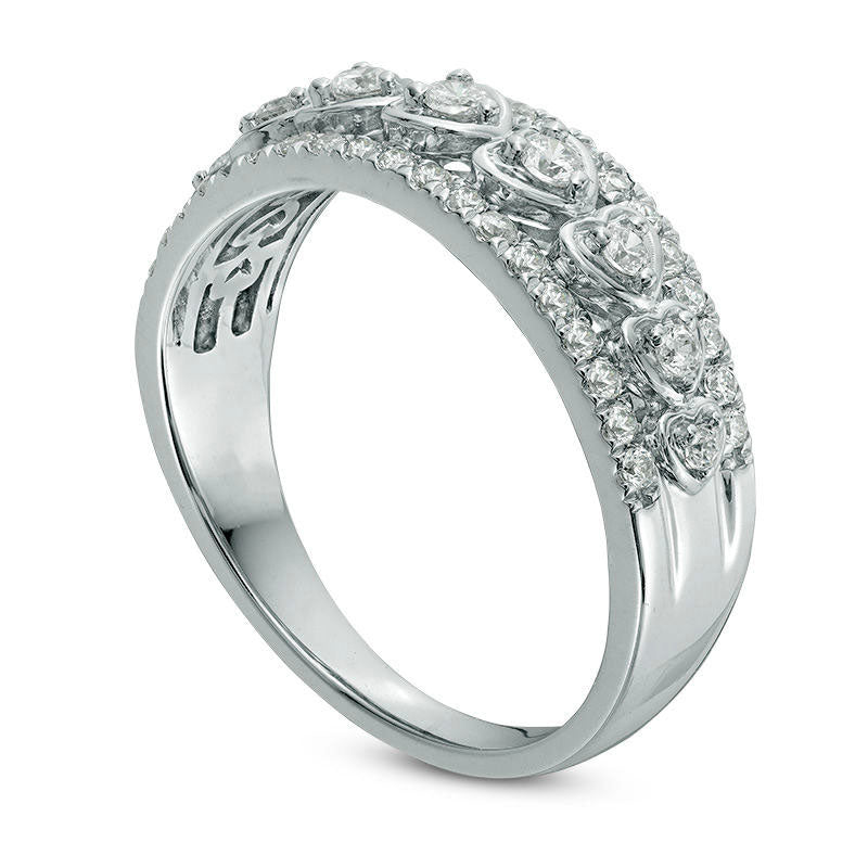 0.50 CT. T.W. Natural Diamond Heart Frame Nine Stone Anniversary Band in Solid 14K White Gold