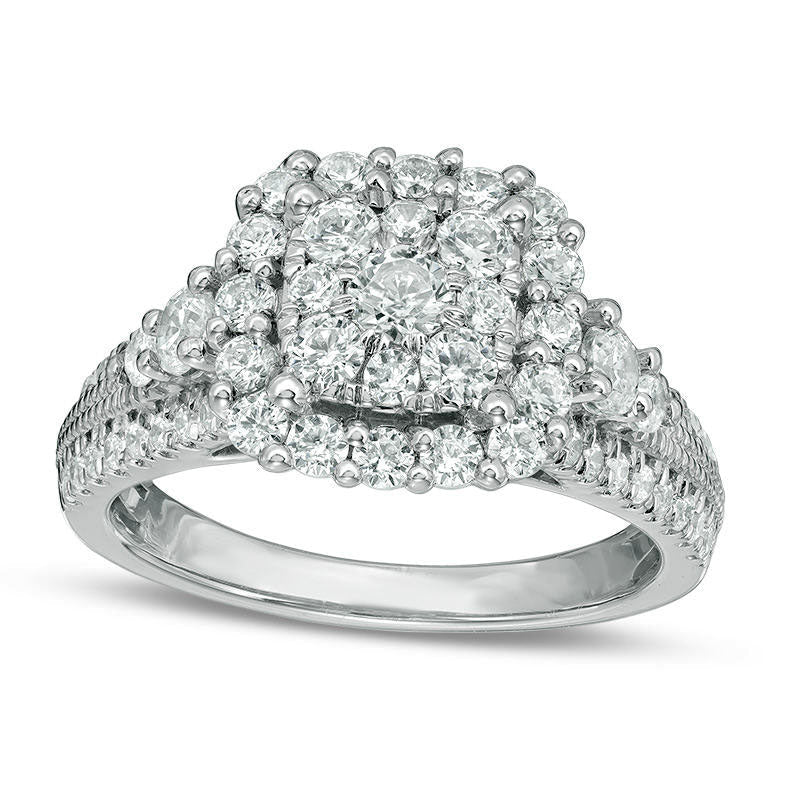 1.5 CT. T.W. Natural Diamond Double Square Frame Antique Vintage-Style Engagement Ring in Solid 14K White Gold