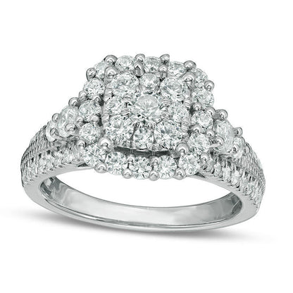 1.5 CT. T.W. Natural Diamond Double Square Frame Antique Vintage-Style Engagement Ring in Solid 14K White Gold