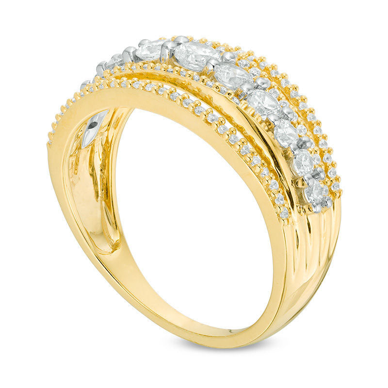 1.0 CT. T.W. Natural Diamond Multi-Row Split Shank Band in Solid 14K Gold