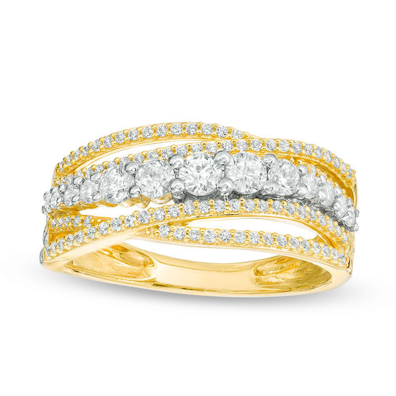 0.75 CT. T.W. Natural Diamond Multi-Row Crossover Band in Solid 14K Gold