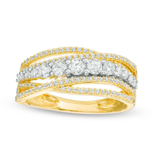 0.75 CT. T.W. Natural Diamond Multi-Row Crossover Band in Solid 14K Gold