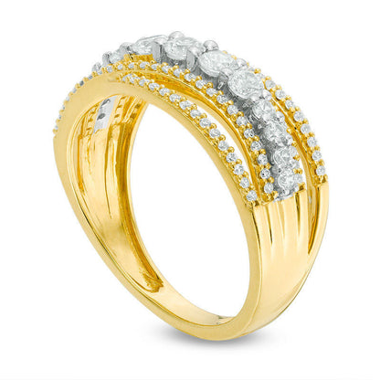 0.75 CT. T.W. Natural Diamond Multi-Row Crossover Band in Solid 14K Gold