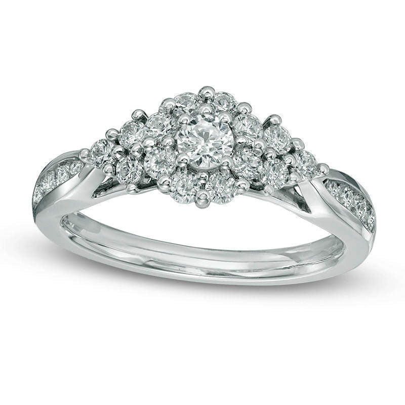 0.75 CT. T.W. Natural Diamond Frame with Tri-Sides Engagement Ring in Solid 14K White Gold