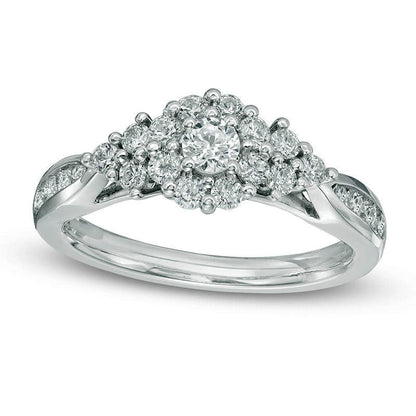 0.75 CT. T.W. Natural Diamond Frame with Tri-Sides Engagement Ring in Solid 14K White Gold