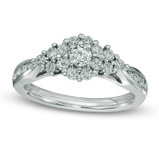 0.75 CT. T.W. Natural Diamond Frame with Tri-Sides Engagement Ring in Solid 14K White Gold