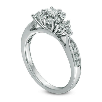 0.75 CT. T.W. Natural Diamond Frame with Tri-Sides Engagement Ring in Solid 14K White Gold