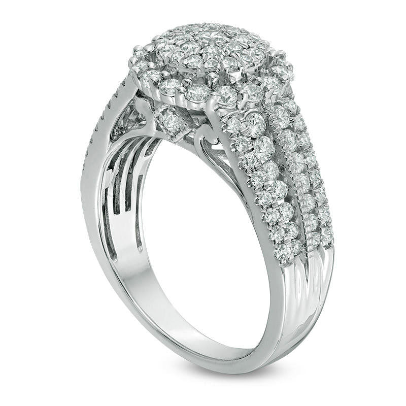1.38 CT. T.W. Composite Natural Diamond Frame Antique Vintage-Style Engagement Ring in Solid 14K White Gold