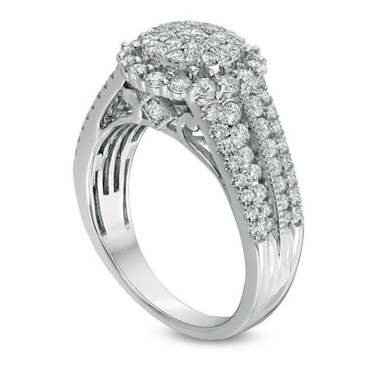 1.38 CT. T.W. Composite Natural Diamond Frame Antique Vintage-Style Engagement Ring in Solid 14K White Gold