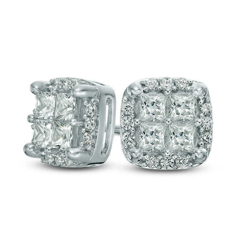1 CT. T.W. Quad Princess-Cut Diamond Square Frame Stud Earrings in 10K White Gold