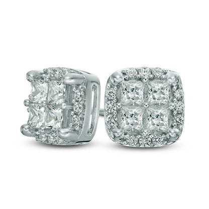 1 CT. T.W. Quad Princess-Cut Diamond Square Frame Stud Earrings in 10K White Gold