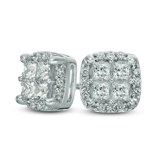 1 CT. T.W. Quad Princess-Cut Diamond Square Frame Stud Earrings in 10K White Gold
