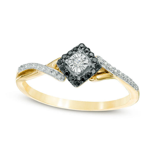 0.17 CT. T.W. Enhanced Black and White Composite Natural Diamond Tilted Square Twist Ring in Solid 10K Yellow Gold