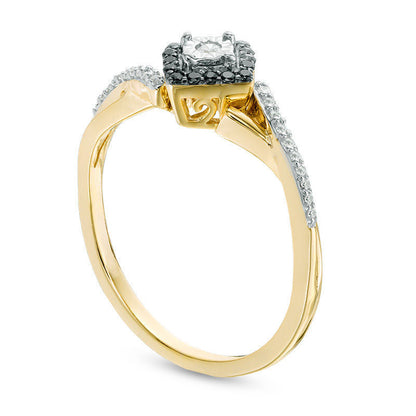 0.17 CT. T.W. Enhanced Black and White Composite Natural Diamond Tilted Square Twist Ring in Solid 10K Yellow Gold