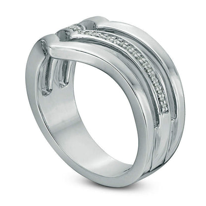 0.10 CT. T.W. Natural Diamond Multi-Row Chevron Band in Sterling Silver