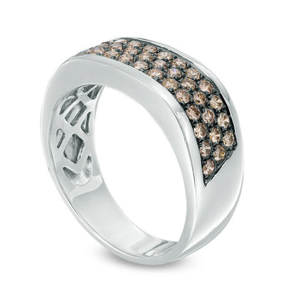 Mens 1.0 CT. T.W. Champagne Natural Diamond Multi-Row Anniversary Band in Solid 10K White Gold