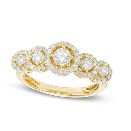 1.0 CT. T.W. Natural Diamond Frame Five Stone Anniversary Band in Solid 14K Gold