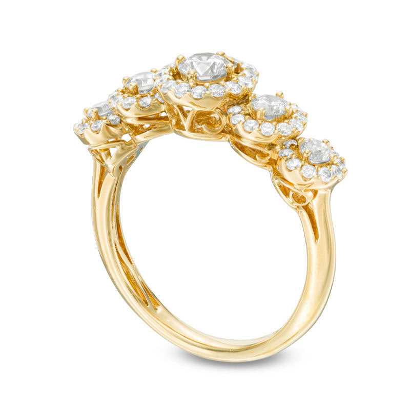 1.0 CT. T.W. Natural Diamond Frame Five Stone Anniversary Band in Solid 14K Gold