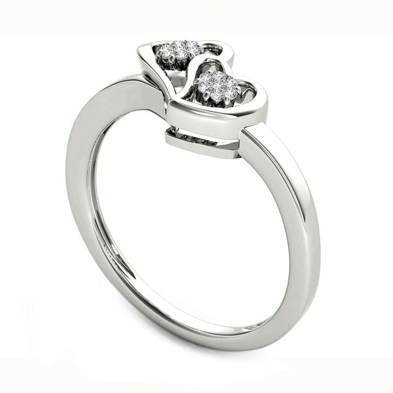 0.05 CT. T.W. Natural Diamond Double Heart Ring in Solid 10K White Gold