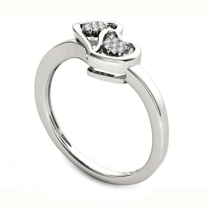 0.05 CT. T.W. Natural Diamond Double Heart Ring in Solid 10K White Gold