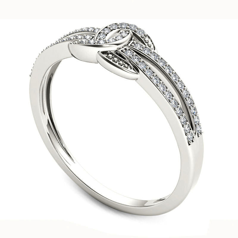 0.13 CT. T.W. Natural Diamond Interlocking Circles Ring in Solid 10K White Gold