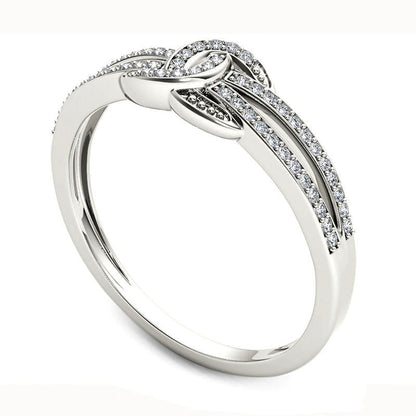 0.13 CT. T.W. Natural Diamond Interlocking Circles Ring in Solid 10K White Gold