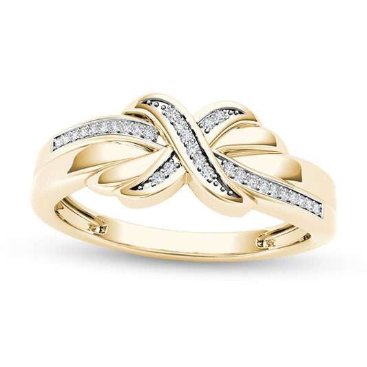 0.07 CT. T.W. Natural Diamond X Ring in Solid 10K Yellow Gold