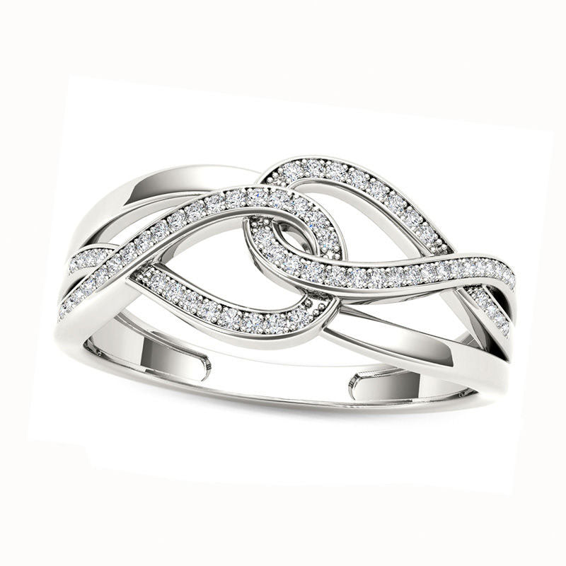 0.13 CT. T.W. Natural Diamond Interlocking Loops Twist Ring in Solid 10K White Gold