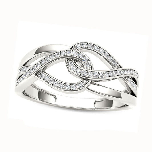 0.13 CT. T.W. Natural Diamond Interlocking Loops Twist Ring in Solid 10K White Gold