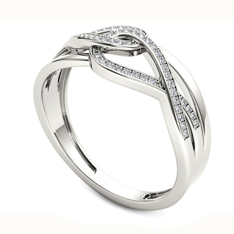 0.13 CT. T.W. Natural Diamond Interlocking Loops Twist Ring in Solid 10K White Gold