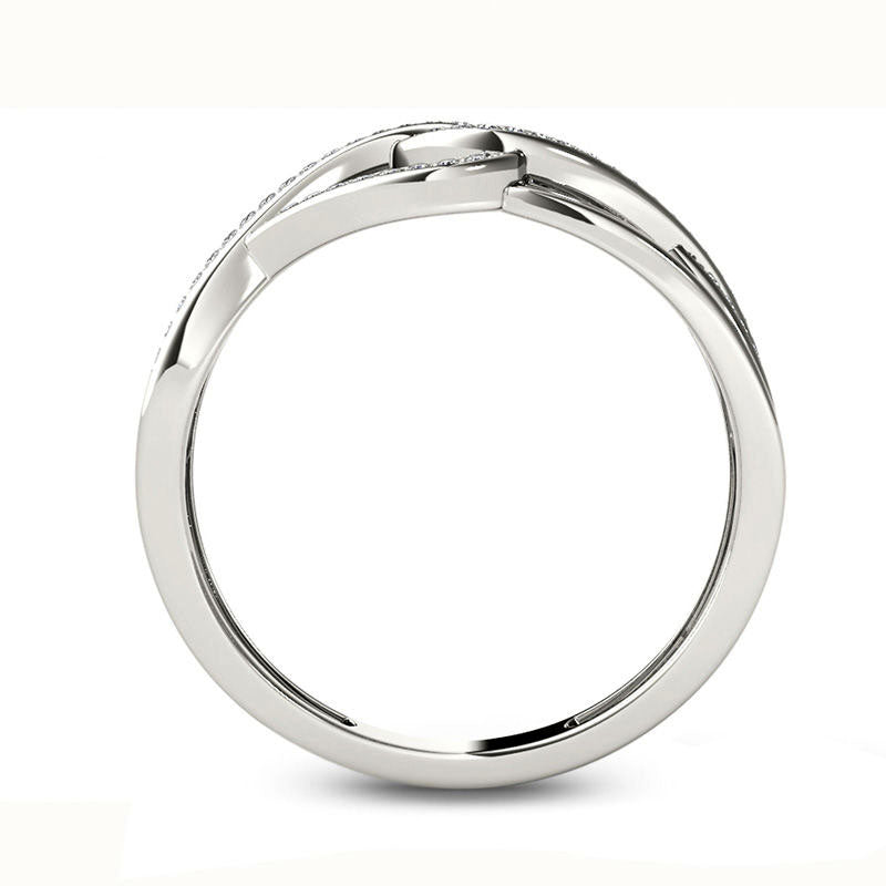 0.13 CT. T.W. Natural Diamond Interlocking Loops Twist Ring in Solid 10K White Gold