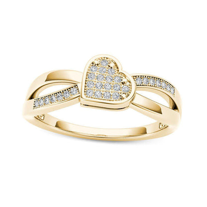 0.10 CT. T.W. Composite Natural Diamond Tilted Heart Split Shank Ring in Solid 10K Yellow Gold