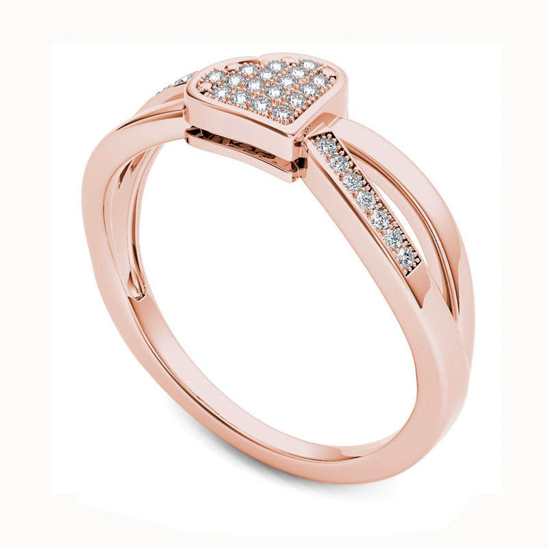 0.10 CT. T.W. Composite Natural Diamond Tilted Heart Split Shank Ring in Solid 10K Rose Gold