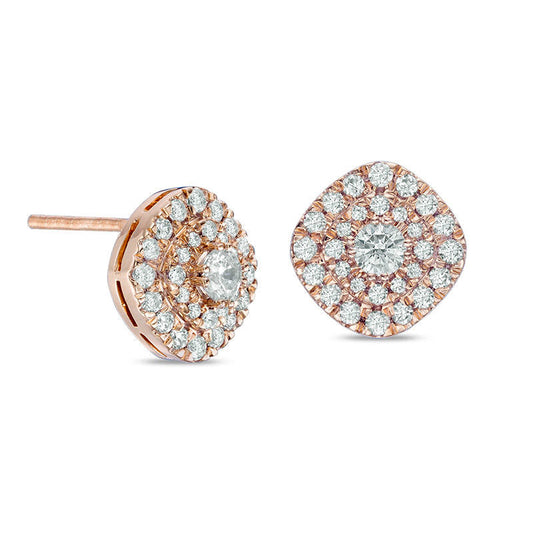 0.5 CT. T.W. Diamond Double Cushion Frame Stud Earrings in 10K Rose Gold