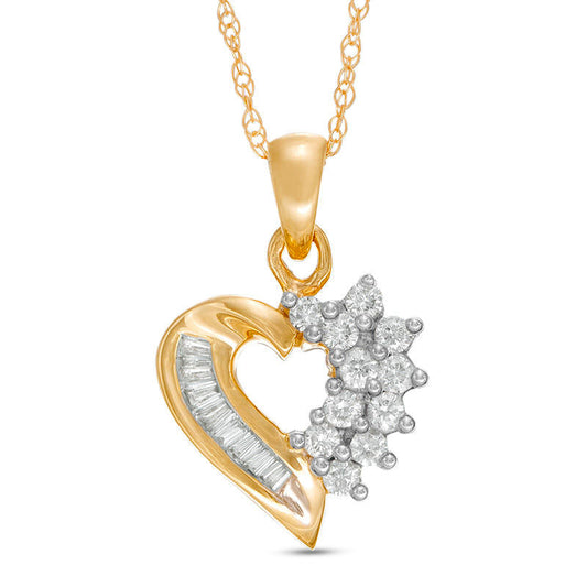 0.25 CT. T.W. Natural Diamond Shadow Heart Pendant in 10K Yellow Gold