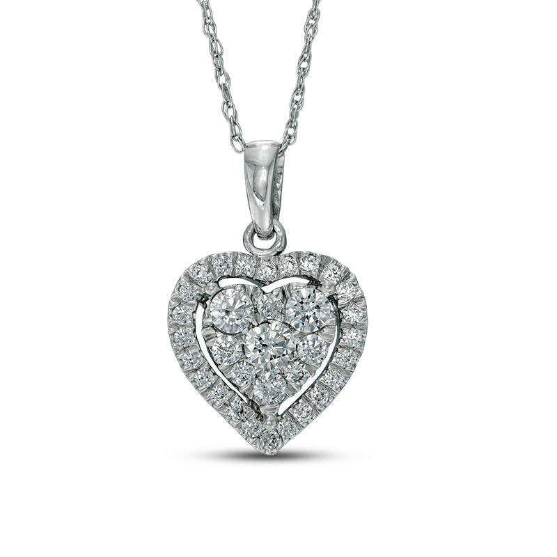 0.5 CT. T.W. Natural Diamond Heart Frame Pendant in 10K White Gold