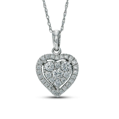 0.5 CT. T.W. Natural Diamond Heart Frame Pendant in 10K White Gold