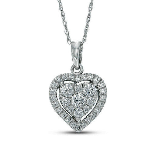 0.5 CT. T.W. Natural Diamond Heart Frame Pendant in 10K White Gold