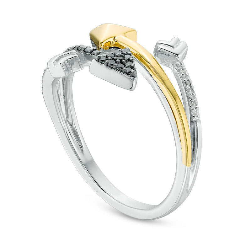 0.10 CT. T.W. Enhanced Black and White Natural Diamond Double Arrow Wrap Ring in Sterling Silver and Solid 10K Yellow Gold