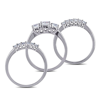5.0mm Lab-Created White Sapphire Three Piece Bridal Engagement Ring Set in Solid 10K White Gold
