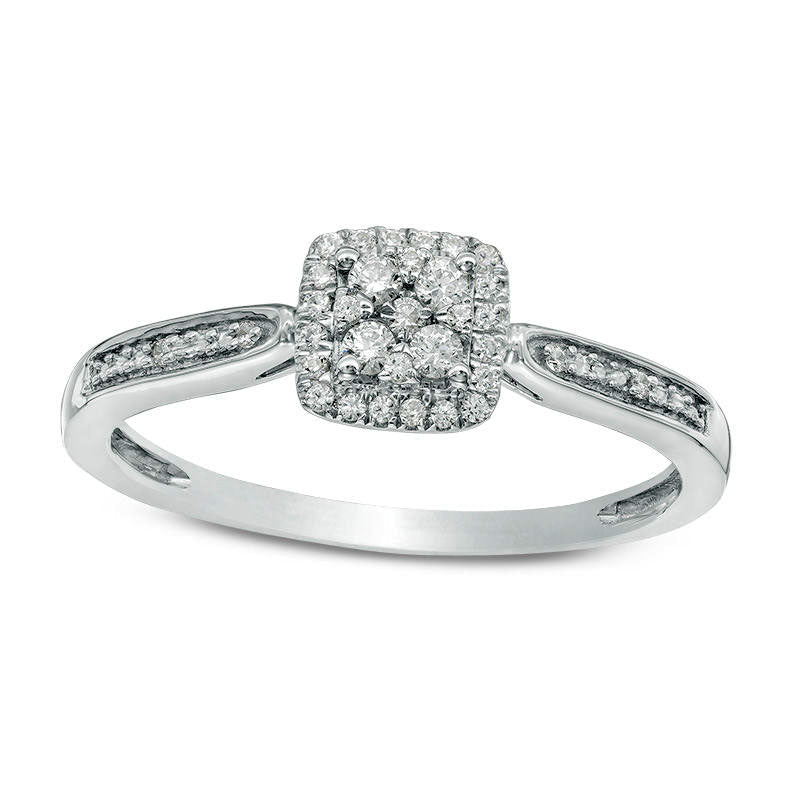 0.17 CT. T.W. Composite Natural Diamond Antique Vintage-Style Cushion Frame Promise Ring in Solid 10K White Gold