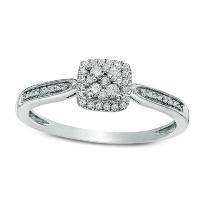 0.17 CT. T.W. Composite Natural Diamond Antique Vintage-Style Cushion Frame Promise Ring in Solid 10K White Gold