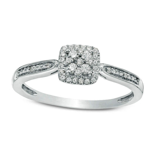 0.17 CT. T.W. Composite Natural Diamond Antique Vintage-Style Cushion Frame Promise Ring in Solid 10K White Gold