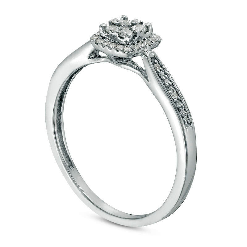 0.17 CT. T.W. Composite Natural Diamond Antique Vintage-Style Cushion Frame Promise Ring in Solid 10K White Gold