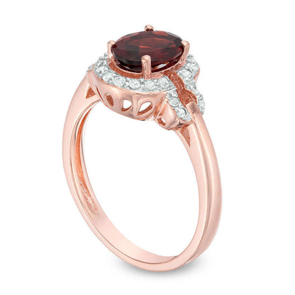 Oval Garnet and White Topaz Doorknocker Frame Ring in Sterling Silver with Solid 14K Rose Gold Plate